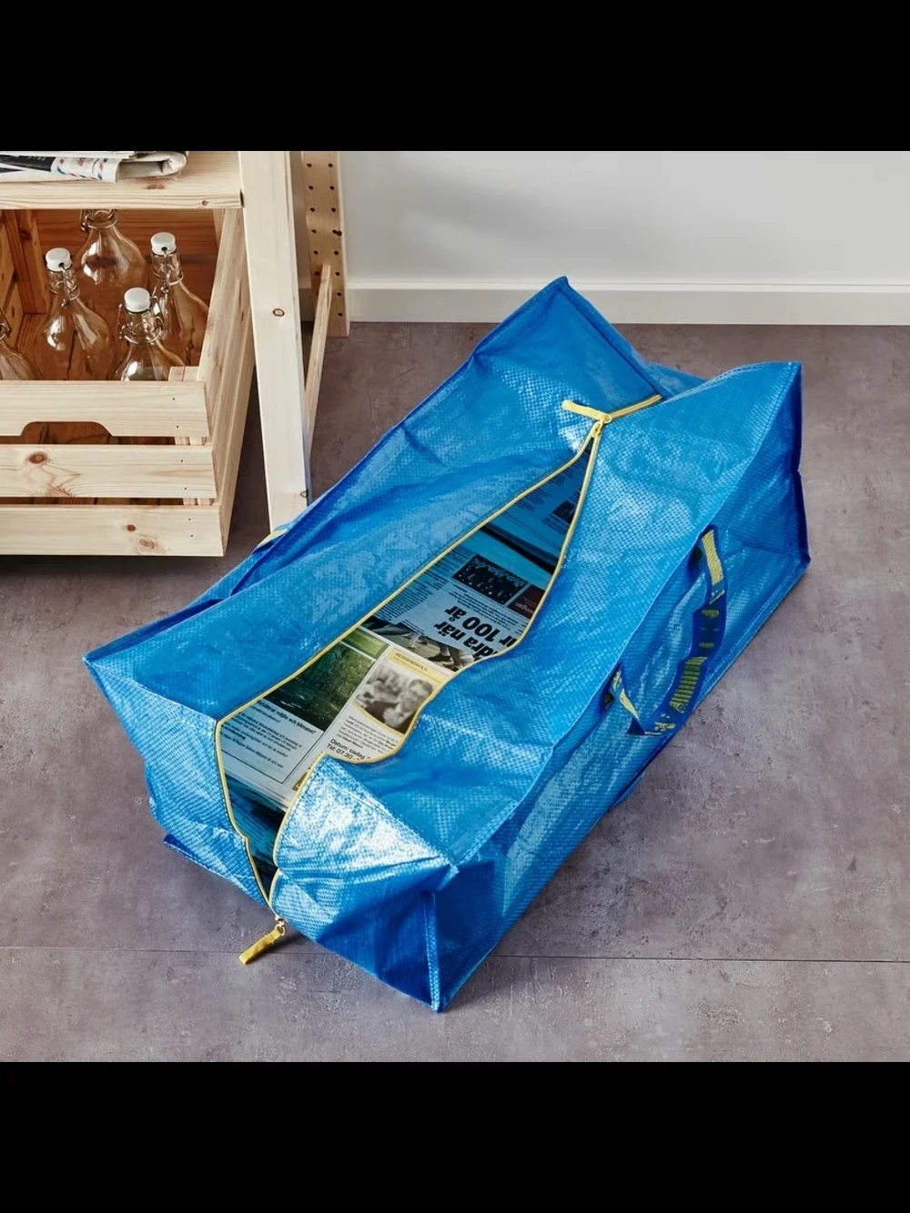 IKEA FRAKTA Large Blue Storage Bag with Yellow Zipper